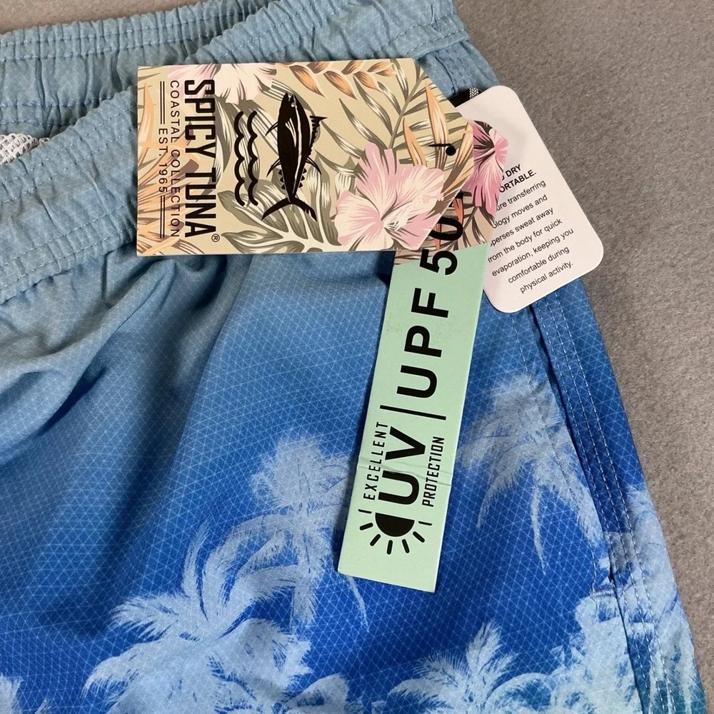 Spicy‎ Tuna Swim Trunks Mens XL Blue Palm Tree Ombre Board Shorts NWT